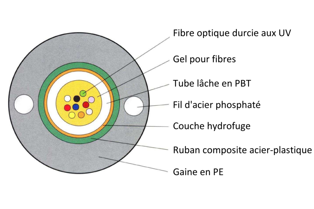 Structure du câble à fibres optiques armé GYXTW